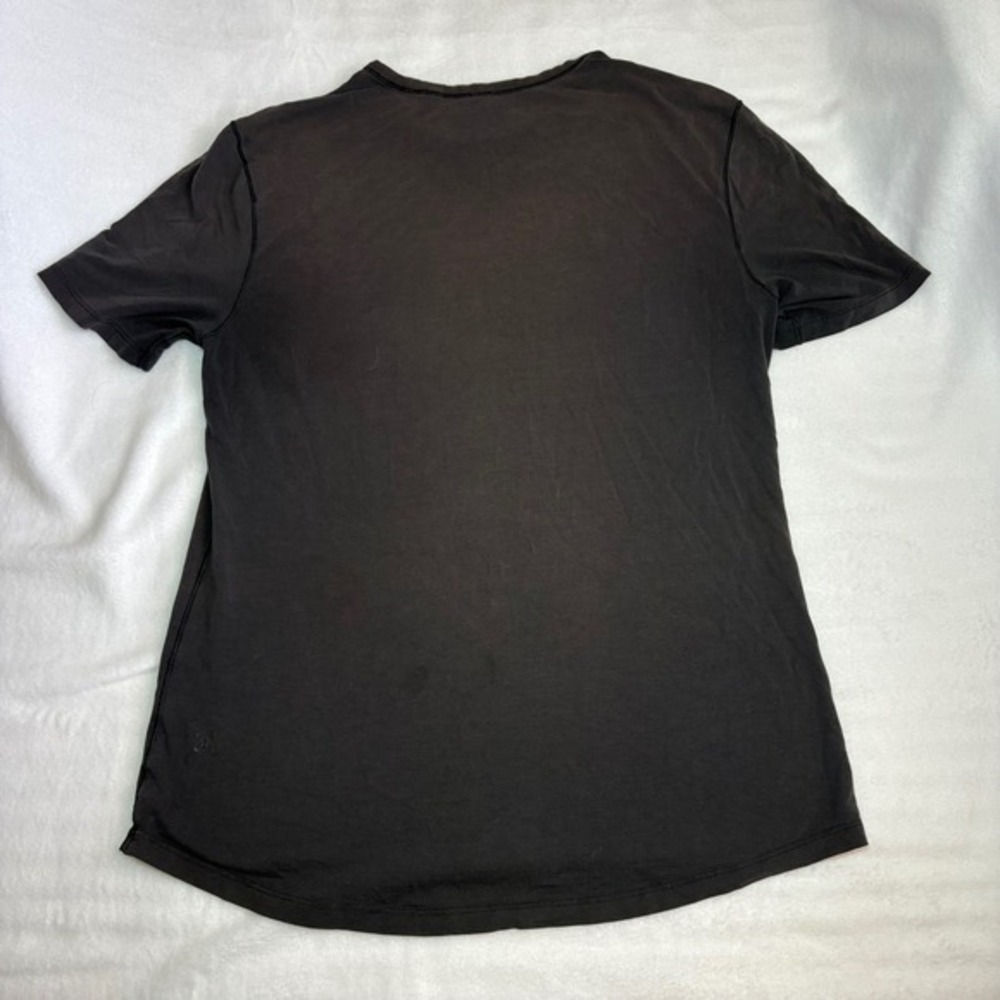Lululemon Mens Short Sleeve Cotton Blend T-Shirt Black Grey Curved Hem Logo - Picture 1 of 5
